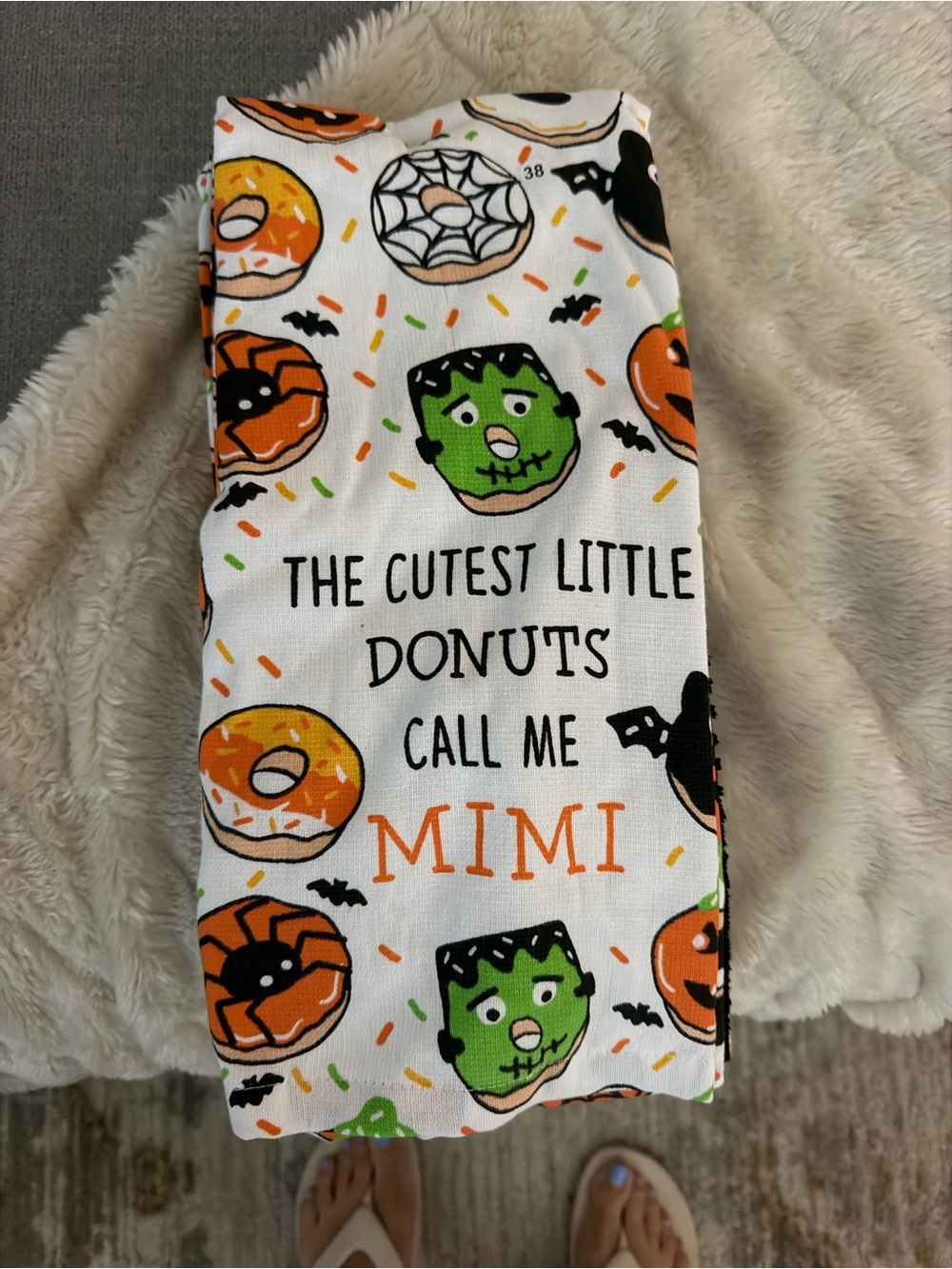Mimi Halloween Donut Dish Towels - White with Orange & Green